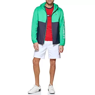 Kurtki męskie - Tommy Hilfiger Męska kurtka przeciwdeszczowa z logo Color Blocked, Aqua Green/Navy blok kolorów, XL - grafika 1