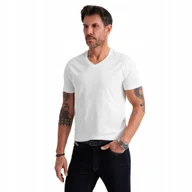 Koszulki męskie - Męski t-shirt 100% bawełna dekolt serek BASIC biały OM-TSBS-0237 V4 r. L - miniaturka - grafika 1