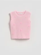 Swetry dla dziewczynek - Reserved - Dzianinowa kamizelka - pastelowy róż - miniaturka - grafika 1
