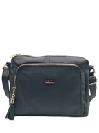 Torebki damskie - Czarna skórzana listonoszka dwukomorowa - miniaturka - grafika 1