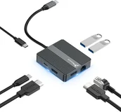 Huby USB - HUB USB-C 2x HDMI 4K 60Hz PD 100W USB 3.2 LAN RJ45 ADAPTER PRZEJŚCIÓWKA 7w1 REAGLE - miniaturka - grafika 1