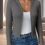 Swetry damskie - TEMU W17 Kardigan Damski Uniwersalny, Jednokolorowy, Dopasowany Krój z Długim Rękawem, Elastyczna Odzież Wierzchnia Casual - miniaturka - grafika 1