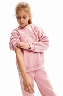 Bluzy dla dziewczynek - Desigual bluza bawełniana dziecięca kolor różowy z aplikacją - grafika 1
