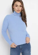 Swetry damskie - Niebieski Elastyczny Golf z Puszystej Tkaniny z Wełną Doulcet - miniaturka - grafika 1