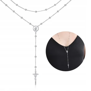 NASZYJNIK SREBRNY RODOWANY ŁAŃCUSZEK Z KRZYŻYKIEM I MEDALIKIEM SREBRO 925 - Łańcuszki - miniaturka - grafika 1