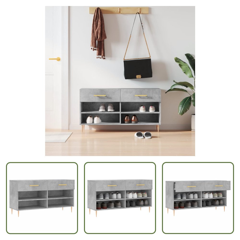 The Living Store Ławka na buty betonowa szara 102x35x55 cm Materiał drewnopochodny
