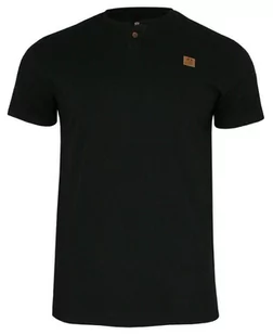 Czarny T-shirt Męski, Krótki Rękaw -Just Yuppi- Koszulka z Logo, z Guzikiem, Gładka - Koszulki męskie - miniaturka - grafika 1