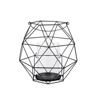 Świeczniki - Altom, Świecznik metalowy geometryczny z uchwytem i szklanym wkładem, czarny, 22x22x22 cm - miniaturka - grafika 1