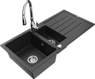 Zlewozmywaki z baterią - Mexen Andres zlewozmywak granitowy 1,5-komorowy z ociekaczem i baterią kuchenną Savita, czarny/srebrny - 6515-73-672601-00 - miniaturka - grafika 1