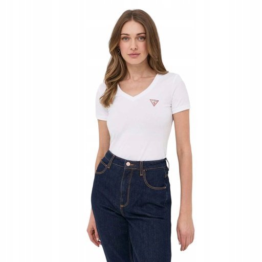 Guess Koszulka Damska T-Shirt Ss Vn Mini Triangle Biała R.M