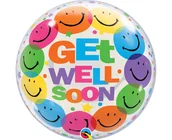 Balony i akcesoria - Balon foliowy 22" QL Bubble Poj. "Get Well Soon - Smile Faces" - miniaturka - grafika 1