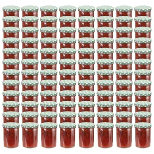 vidaXL vidaXL Szklane słoiki na dżem, biało-zielone pokrywki, 96 szt., 400 ml - Pojemniki kuchenne - miniaturka - grafika 1
