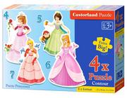 Puzzle - Castorland 4x1 Puzzle Konturowe Pretty Princesses / B-04409 - miniaturka - grafika 1