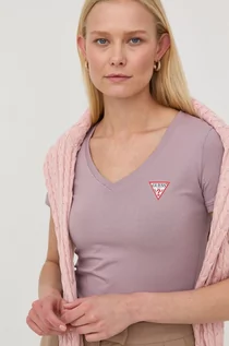 Koszulki i topy damskie - Guess t-shirt damski kolor fioletowy - grafika 1