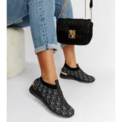 Slip on damskie - Czarno-szare buty Slip On Tartano czarne - Inna marka - miniaturka - grafika 1