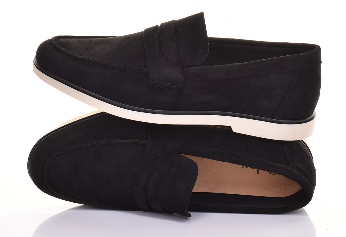 MĘSKIE MOKASYNY WSUWANE ELEGANCKIE ZAMSZOWE WYGODNE CASUAL CZARNE