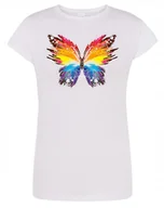 Koszulki i topy damskie - T-Shirt fajny kolorowy nadruk MOTYL r.XL - miniaturka - grafika 1