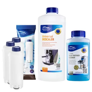 Zestaw Delonghi - AL-S002 3szt, Uniwersalny Odkamieniacz Aqualogis 1L, Płyn Czyszcący System Mleczny Latteo 250ml - Akcesoria i części do ekspresów do kawy - miniaturka - grafika 1