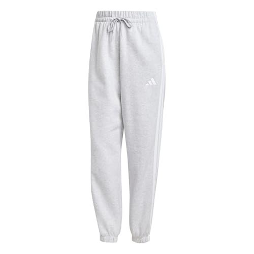 adidas Kobiety ESSENTIALS 3-STRIPES FLEECE LOOSE PANTS, light grey heather/white, M