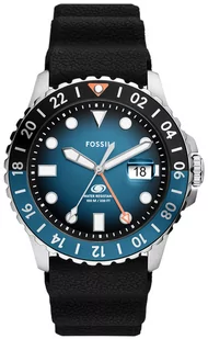Zegarek Zegarek Fossil FS6049 BLUE GMT Black Silicone Strap 46mm - Zegarki męskie - miniaturka - grafika 1