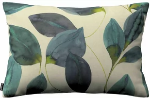 Dekoria Poszewka Kinga na poduszkę prostokątną liście w kolorze szmaragdowej zieleni z fioletem na lnianym tle 60 × 40 cm Abigail 108-143-15 - Poszewki na poduszki - miniaturka - grafika 1