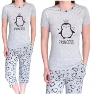 Piżamy damskie - PIŻAMA DAMSKA Z KRÓTKIM RĘKAWEM 3/4 SPODNIE SZARY PRINCESS PINGWINY XXL - miniaturka - grafika 1