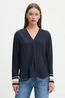 Bluzki damskie - Tommy Hilfiger bluzka damska kolor granatowy gładka WW0WW43067 - miniaturka - grafika 1