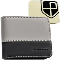 Portfele - Dwukolorowy poziomy portfel męski bez zapięcia skóra ekologiczna PETERSON czarno - szary mały kompaktowy slim do kieszeni ochrona kart RFID STOP pud.. - miniaturka - grafika 1