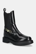 Botki damskie - Love Moschino botki skórzane damskie kolor czarny na płaskim obcasie JA24204G0LJD0000 - miniaturka - grafika 1