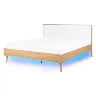 Beliani Łóżko drewniane 140 x 200 cm LED jasnobrązowe SERRIS - Łóżka - miniaturka - grafika 1