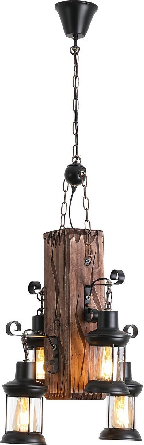 4 światła retro lampa wisząca drewniana metalowa E27 żyrandol antyczna vintage lampa wisząca przemysłowa lampa wisząca (brązowa) do loftu bar sypialnia salon korytarz