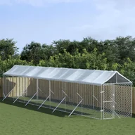 Sprzęt podróżny i transportery dla psów - vidaXL Kojec dla psa, z dachem, srebrny, 2x14x2,5m, stal galwanizowana - miniaturka - grafika 1
