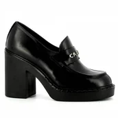 Mokasyny damskie - Czarne skórzane półbuty na słupku CARINII - Carinii - miniaturka - grafika 1