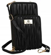 Torebki damskie - Torebka damska portfel 2w1 saszetka na telefon listonoszka czarna skóra eko - miniaturka - grafika 1