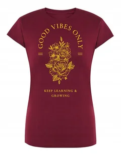T-Shirt damski nadruk Good Vibes Only KWIATY r.L - Koszulki i topy damskie - miniaturka - grafika 1