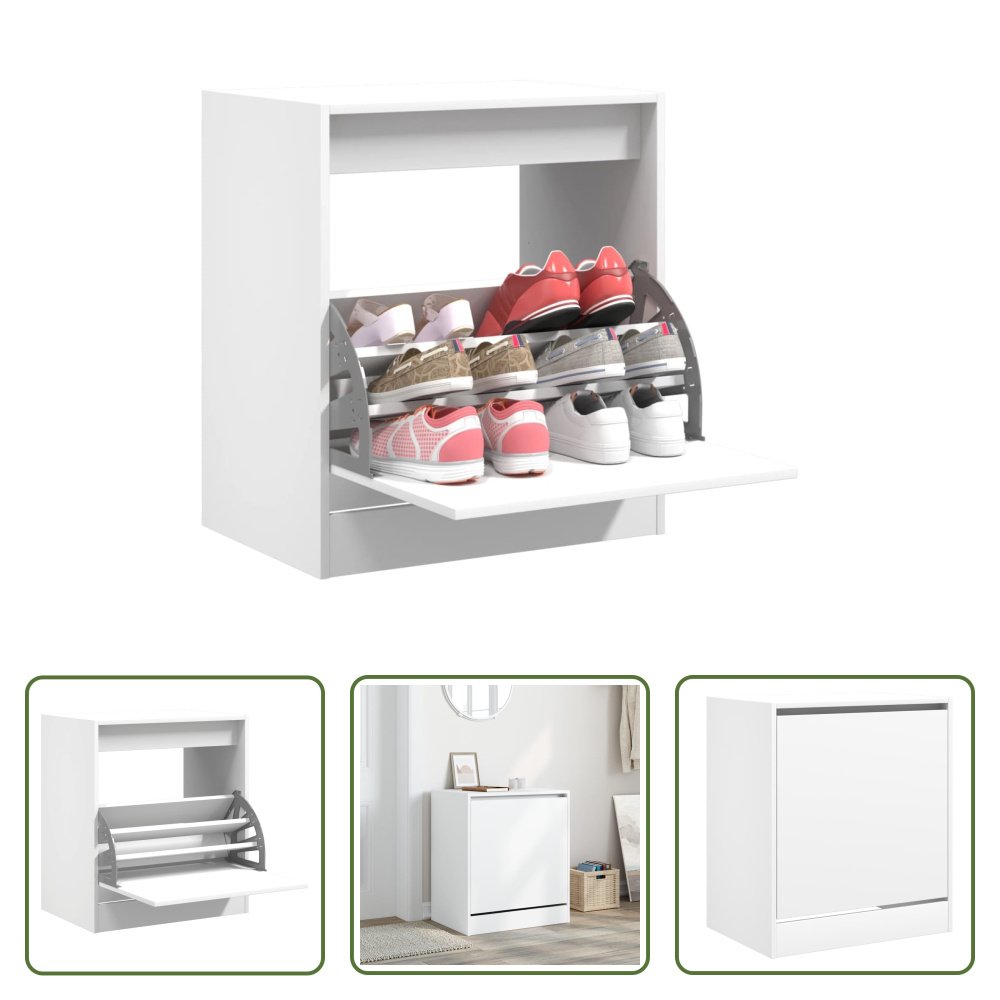 The Living Store Szafka na buty biała 60x42x69 cm materiał drewnopochodny