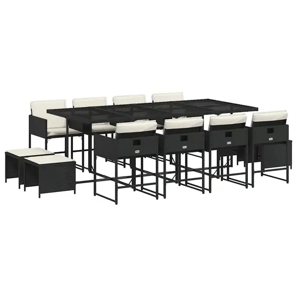 Zestaw mebli ogrodowych rattan PE czarny 220 x 106 x 73 cm, 8 krzeseł, 4 s