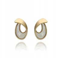 Kolczyki - Kolczyki Złote Wiszące Z Muszlą Mleczną Sztyft Metaloplastyka - miniaturka - grafika 1