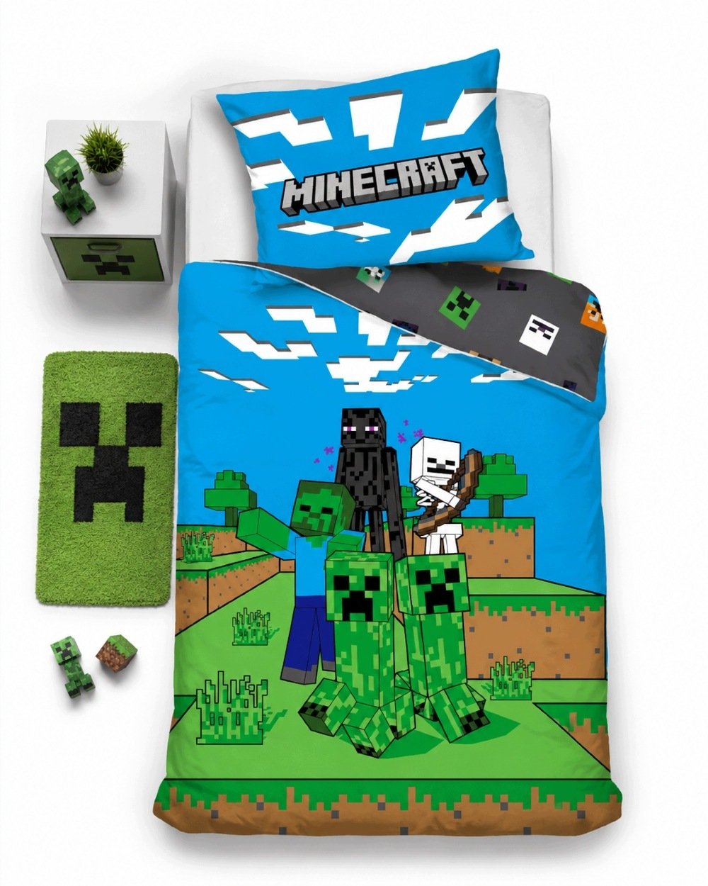 Pościel 160x200 Minecraft Gra Creeper bawełniana dziecięca