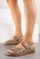 Sandały damskie - Ciemnobeżowe Sandały Vices w Sportowym Stylu z Przeszyciami Firanise - miniaturka - grafika 1