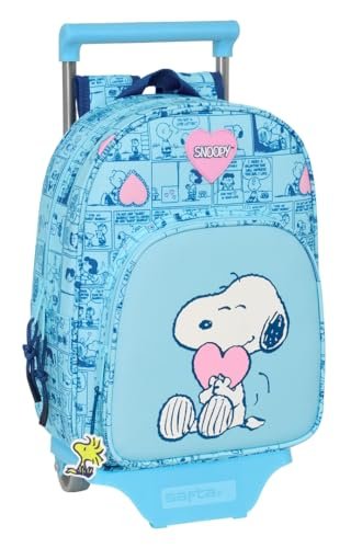 Safta SNOOPY LOVE Plecak dziecięcy z wózkiem 705, idealny dla dzieci w różnym wieku, wygodny i wszechstronny, jakość i wytrzymałość, 26 x 11 x 34 cm, Jasnoniebieski, M, Casual