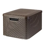 Pudła i pojemniki do przechowywania - Koszyk z pokrywką Rattan Style 30 l ciemnobrązowy CURVER - miniaturka - grafika 1