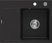 Zlewozmywaki - Mexen Ben zlewozmywak granitowy 1-komorowy z ociekaczem lewy 600 x 500 mm, czarny, syfon chrom - 6522605000-77 - miniaturka - grafika 1
