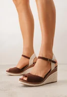 Sandały damskie - Brązowe Sandały na Wysokim Plecionym Koturnie Nacireda - miniaturka - grafika 1