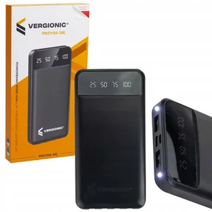 ﻿Powerbank 10000 mAh 2,1A 4 przewody latarka LED Ładowarka Przenośna Czarna - Latarki - miniaturka - grafika 1