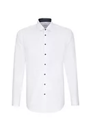 Koszule męskie - Seidensticker Męska koszula biznesowa - bez prasowania, taliowana koszula w kształcie talii, z długim rękawem, kołnierz Kent, 100% bawełna, biały (biały 01), 38 - miniaturka - grafika 1