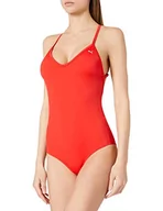 Stroje kąpielowe - PUMA Damski strój kąpielowy z dekoltem w serek, crossback, jednoczęściowy, czerwony, XL - miniaturka - grafika 1