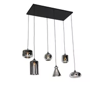 Lampy sufitowe - QAZQA Czarna lampa wisząca w stylu art deco z przydymionym szkłem 6 świateł - Wallace - miniaturka - grafika 1