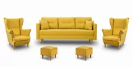 Sofy i kanapy - Komplet wypoczynkowy skandynawski do salonu sofa + 2 fotele z podnóżkami Żółty - miniaturka - grafika 1