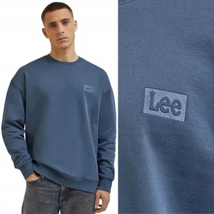 Lee CORE LOOSE SWS Waters BARDZO LUŹNA NIEBIESKA BAWEŁNIANA BLUZA Z LOGO XL - Swetry męskie - miniaturka - grafika 1